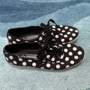 Keds Black with Silver Lined White Polka Dots. Sz